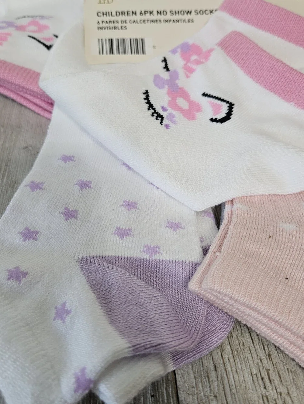 2 - 6 Packs No Show Socks Size L 6X Boys 12-14 Girls 10-12 Pink Unicorns Stars